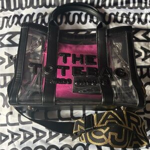 The Tote Bag Clear Black Trim Handbag with Pink Pouch Sold As IS